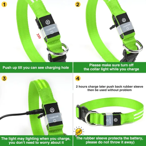 Vista 4 de MASBRILL - Collar para perro con luz LED, recargable por USB, impermeable, brillante, collar de perro intermitente para seguridad nocturna, collar