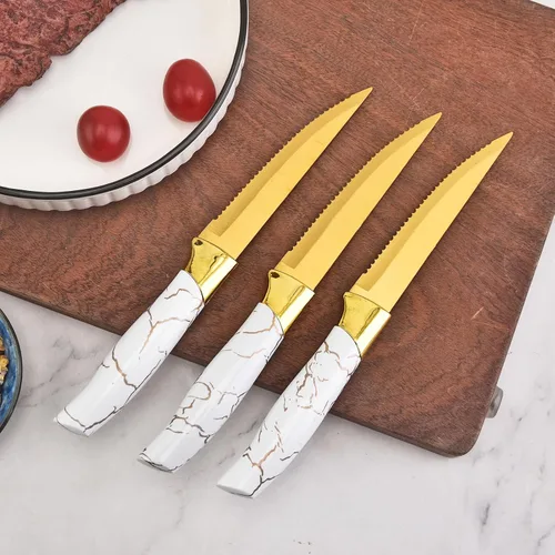 Vista 3 de Juego de Cuchillos de Cocina Antiadherentes con Bloque, Cuchillo de Carne Dentado, Cuchillo de Chef, Cuchillo de Pan, Tijeras, Afilador, 14 Piezas