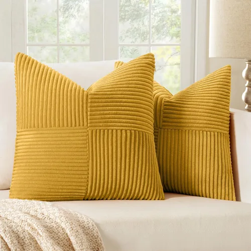 Vista 7 de MIULEE - Juego de 2 fundas de pana suave para cojines, diseño bohemio con parches texturizados unicolor, almohadones decorativos para sala de estar