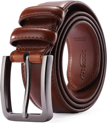 Autolock Mens Belt, Genuine Leather Dress Belt Classic Casual 1 14" Wide Belt With Single Prong Buckle