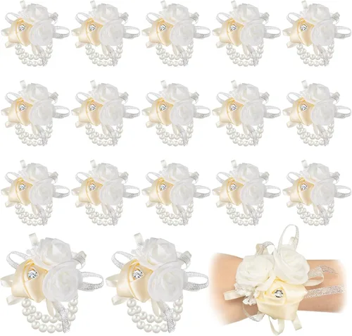 Zeyune 18 ramilletes de muñeca para baile de graduación, boda, ramillete de rosa artificial, flor de mano para madre de novia y novio, novia, dama