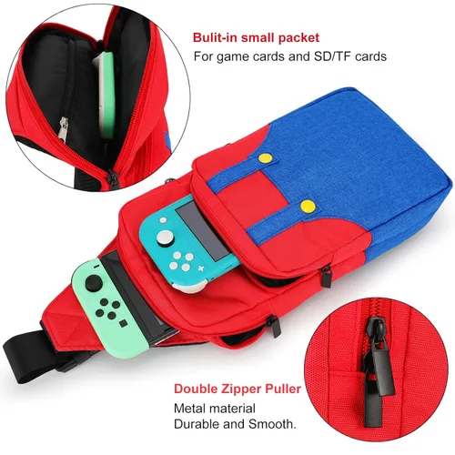 Vista 5 de Owngen Cute Travel Bag for Nintendo SwitchLiteOLED, Portable Gaming Sling Chest Shoulder Crossbody Carrying Accessories Storage Backpack with Cute
