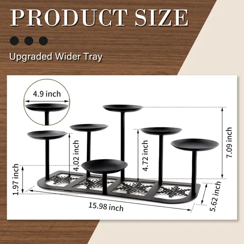 Vista 2 de Portavelas de chimenea de metal negro mate con 6 soportes de velas, decoración de manto para velas sin llama o de cera, mesa de piso, centro