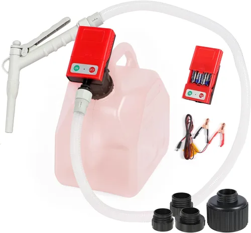 Vista 10 de Bomba de transferencia de combustible con parada automática, funciona con pilas AA, bomba eléctrica portátil de tanque de lata de gas con adaptador