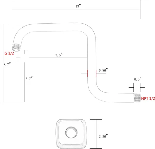 Vista 2 de TRUSTMI Brazo de ducha en forma de S de 13 pulgadas con brida, tubo de acero inoxidable extralarga soporte de cabezal de ducha de repuesto, oro Oro