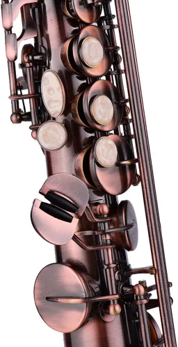 Vista 5 de Saxofón recto Bb Saxofón Soprano Saxofón Profesional Rojo Bronce Saxofón recto Instrumento de viento de madera con estuche Guantes Paño de limpieza