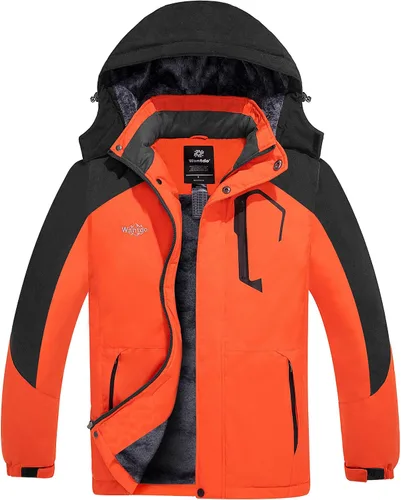 Vista 8 de wantdo Chaqueta de esquí impermeable de montaña para hombre, chaqueta de lluvia resistente al viento, abrigo cálido con capucha para invierno