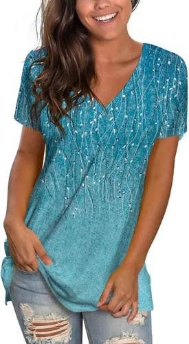 Vista 25 de Sipaya - Camiseta de mujer con cuello en V, básica, de ajuste suelto, manga corta, estilo casual