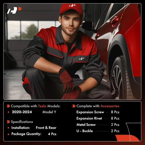 Vista 4 de A-Premium 4 piezas de solapas de barro Compatibles con Tesla Model Y 2020-2024 Accesorios exteriores, no requiere taladrar, guardabarros delanteros