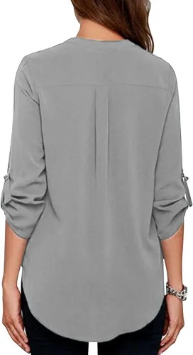 Vista 3 de ROSWEAR - Blusa de gasa para mujer cuello en V mangas con puños