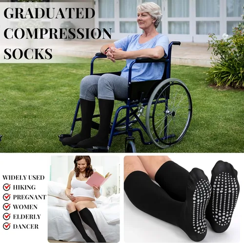 Vista 4 de Xtinmee 6 Pairs Non Slip Compression Socks Maternity Compression Socks 20-30 Mmhg Anti Skid Compression Socks Hospital Socks with Grips for Men and