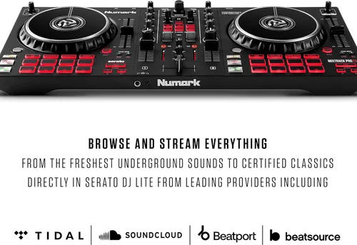 Vista 7 de Paquete de controlador DJ – Juego de 2 cubiertas DJ con mezclador, interfaz de audio, ruedas táctiles capacitivas, efectos y auriculares DJ - Numark