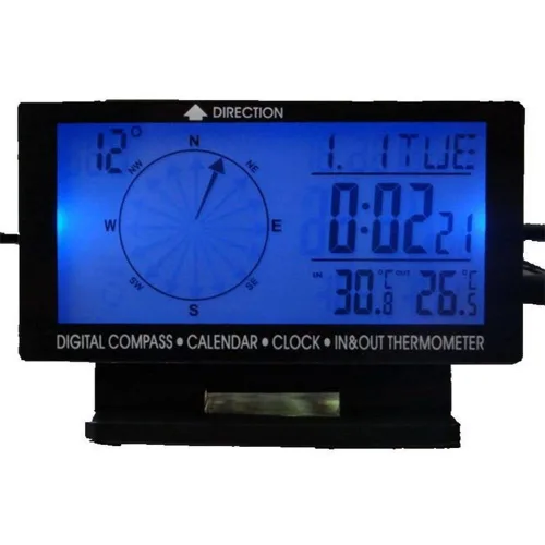 Termómetro digital para coche negro con retroiluminación azul brújula reloj con LCD grande 3.9 pulgadas