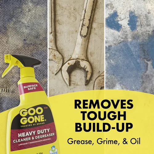 Vista 3 de Goo Gone Spray limpiador y desengrasante resistente con toalla de limpieza de microfibra, corta a través de grasa, aceite y mugre resistentes, 32