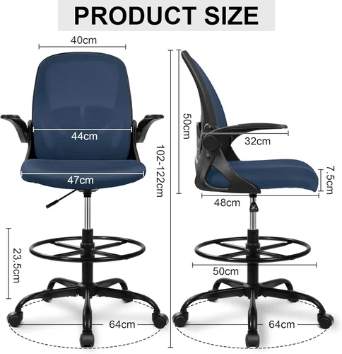 Vista 2 de Primy Silla de Dibujo Silla Alta de Oficina con Reposabrazos Abatibles Silla Ejecutiva Ergonómica de Computadora para Escritorio de Pie con Soporte
