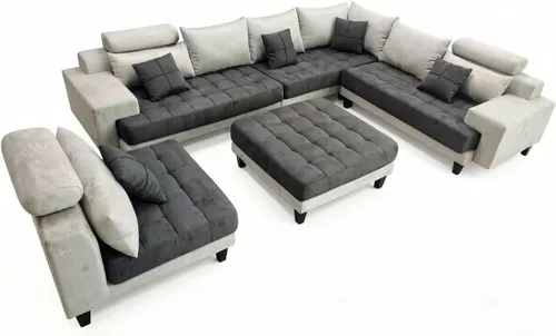 Vista 11 de Stendmar Sofá seccional reversible en forma de L y U, conjunto de sofás modernos de tela de microfibra S150D (gris bicolor/gris oscuro)