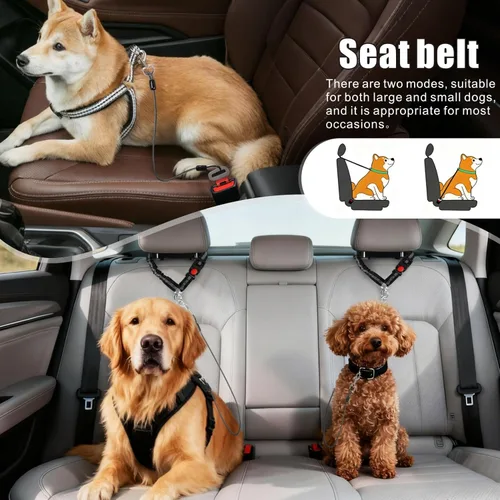Vista 7 de Idepet Cinturón de seguridad para perro para automóvil, 2 piezas de cinturón de seguridad de perro de acero inoxidable a prueba de mordidas, arnés 3