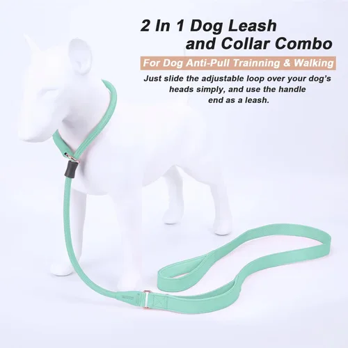 Vista 9 de Correa antideslizante para perro, correa de entrenamiento para perros con doble asa, correa antideslizante de cuero suave y collar, correa de nailon
