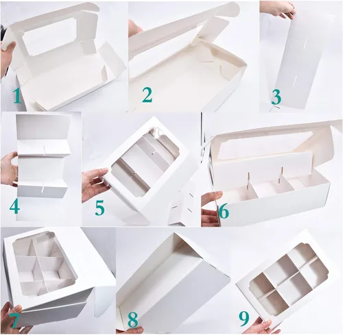 Vista 7 de Zealax Cajas de Panadería Kraft con Ventana y Divisores, Embalaje de Galletas, Pequeñas Golosinas para Regalar, Cajas de Macarons, Cajas