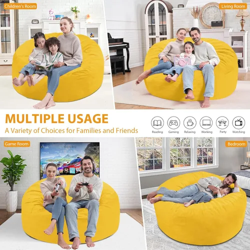 Vista 116 de Puf de 5 pies, puf grande con relleno de espuma viscoelástica, sofá puff esponjoso con funda de terciopelo holandés, puf redondo para sala de estar