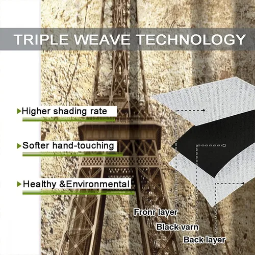 Vista 7 de Cortinas de la Torre Eiffel con letras de París y famosos monumentos en la pared desgastada para dormitorio, sala de estar, cortinas decorativas, 2