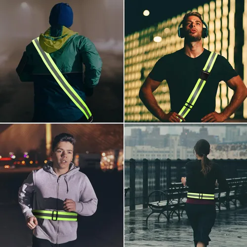 Vista 7 de PEUTIER Equipo de correr reflectante, correa reflectante para el hombro con banda de brazo para correr, bandas reflectoras nocturnas de alta