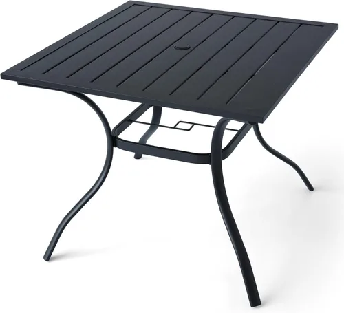 Vista 10 de Anmutig Mesa de patio pequeña cuadrada de 27.5 pulgadas con resistente a la intemperie para comedor al aire libre, color negro