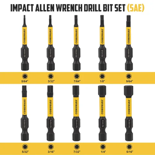 Vista 3 de COMOWARE Allen - Juego de brocas hexagonales, puntas magnéticas, liberación rápida, 20 piezas