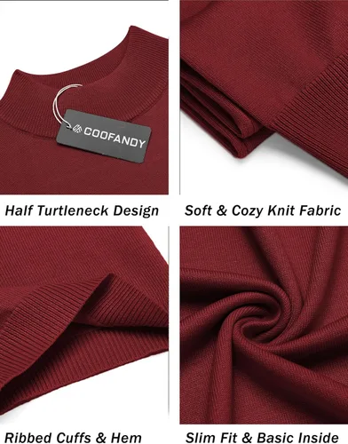Vista 5 de COOFANDY Suéter de cuello alto falso para hombre, de manga corta, color sólido, básico, ajustado, de punto