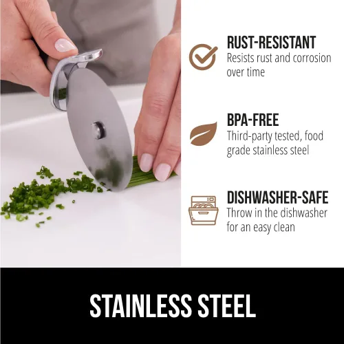 Vista 6 de Cortador de Pizza GORILLA GRIP, rueda grande sin BPA, 9 pulgadas, hoja de acero inoxidable afilada, mango resistente al deslizamiento con protección