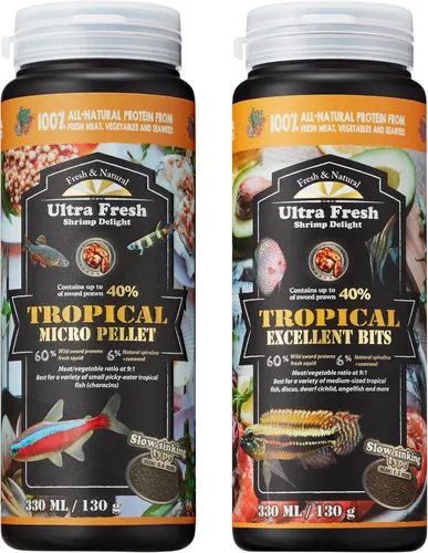 Ultra Fresh Paquete de alimentos para peces tropicales con pellets pequeños y medianos para peces tropicales de tamaño mediano y tetra