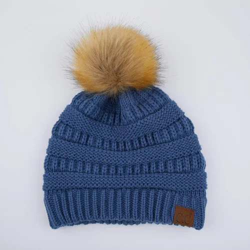 Vista 2 de Gorro unisex liso con pompón y ribete (HAT-43) de C.C Hatsandscarf Exclusives