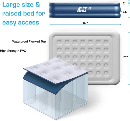 Vista 9 de Active Era Colchón de aire tamaño King con bomba elevada incorporada, colchón inflable elevado de alta calidad con almohada elevada, resistente a