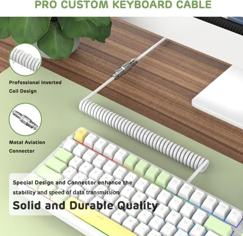 Vista 8 de AJAZZ - Teclado mecánico inalámbrico de 99 teclas con cable en espiral, Bluetooth 5.02.4Gteclado para juegos con cable, teclado de interruptor azul