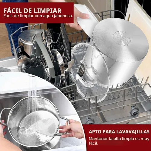 Vista 6 de Herogo Olla de acero inoxidable 18/10 de 12 cuartos de galón con tapa, olla grande y resistente compatible con cocinas eléctricas, de gas