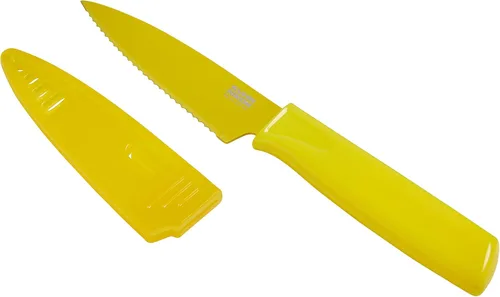 Vista 12 de Kuhn Rikon COLORI Cuchillo de pelar recto y dentado con funda de seguridad, hoja de 4 pulgadas, juego de 2, verde y amarillo