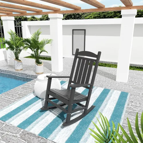 Vista 13 de WO Home Furniture Silla Mecedora de Patio Moderna para Exteriores HDPE Resistente a UV y Clima (Negro)