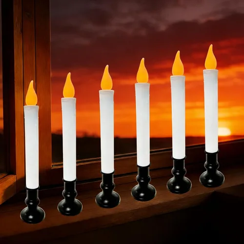 Vista 9 de Luces LED de Navidad para ventana, base negra, sensor de atardecer a amanecer, velas alimentadas por batería de 9 pulgadas para decoración de mesa
