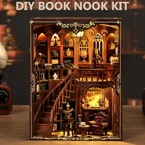 Vista 3 de ISSEVE Kit de rincón de libros – Kit de casa en miniatura para manualidades, rincones de libros para adultos, casa de muñecas, biblioteca