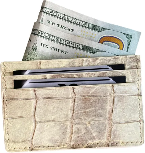 Vista 5 de Tarjetero de piel de cocodrilo hecho a mano, estuche minimalista para tarjetas, cartera delgada para tarjetas, elegante tarjetero para hombres