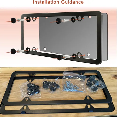 Vista 3 de Indeed BUY License Plate Frames Black, 2 Pcs 4 Holes Car Licenses Plate Covers Stainless Steel Holders Frame for Plates with Screw Caps.