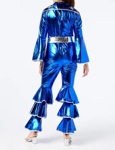 Vista 6 de Smiffys Disfraz de sueño de baile de los años 70 para mujer, Azul Patchwork