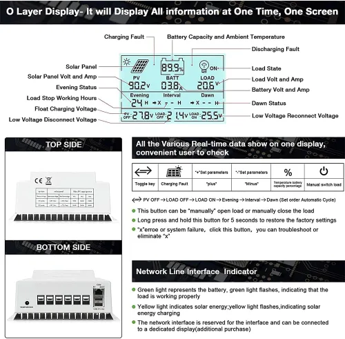 Vista 6 de Controlador de carga MPPT 60 amperios, regulador de carga de panel solar 12V 24V Auto 60A, entrada máxima 100V con pantalla LCD para batería