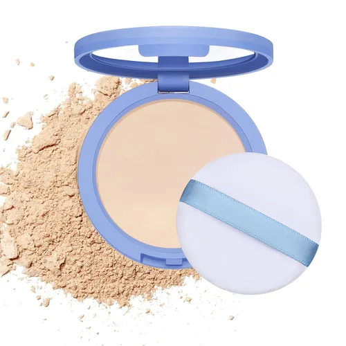 Polvo prensado facial de control de aceite, maquillaje en polvo de acabado liso mate impecable, ligero, impermeable, de larga duración, 0.35 onzas