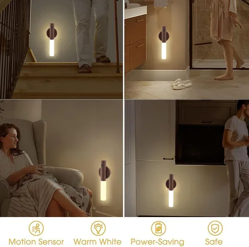 Vista 6 de Luces nocturnas con sensor de movimiento de madera LANDGOO 1-Nogal blanco