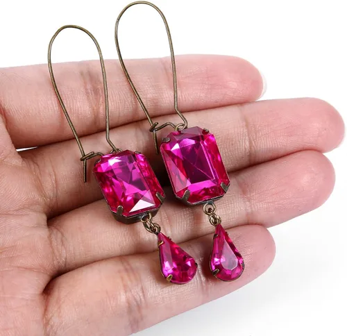 Vista 5 de EVER FAITH Pendientes de aro colgantes de lágrima oblonga de cristal austriaco Art Deco para mujer