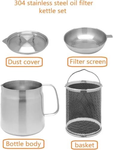 Vista 2 de Olla de filtro de aceite de acero inoxidable 304, separador de grasa, contenedor de grasa de tocino, contenedor de grasa para cocina, mini freidora