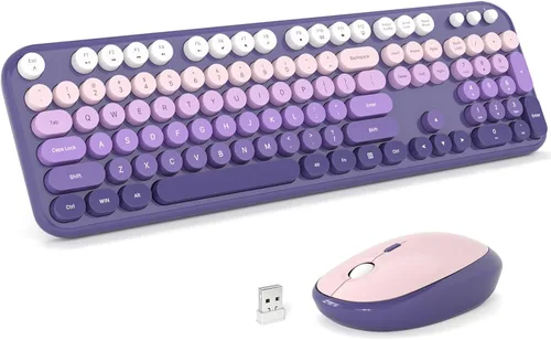 Vista 22 de MOFII Combo de teclado inalámbrico y mouse silencioso, delgado y compacto USB de 2.4 G, tamaño completo, lindo teclado de 110 teclas para PC