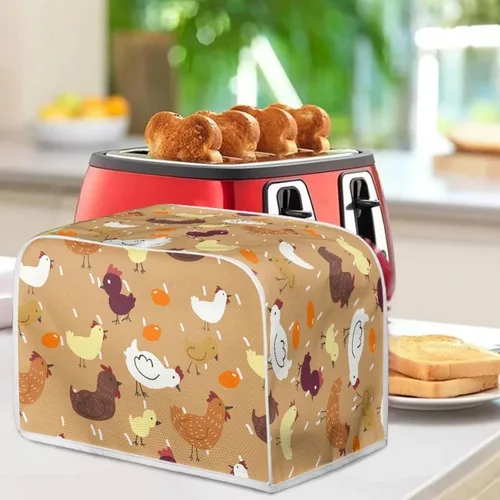 Vista 4 de Dolyues Cubierta para tostadora con estampado de pollo, 4 rebanadas, cubiertas para electrodomésticos pequeños de cocina, protección contra el polvo