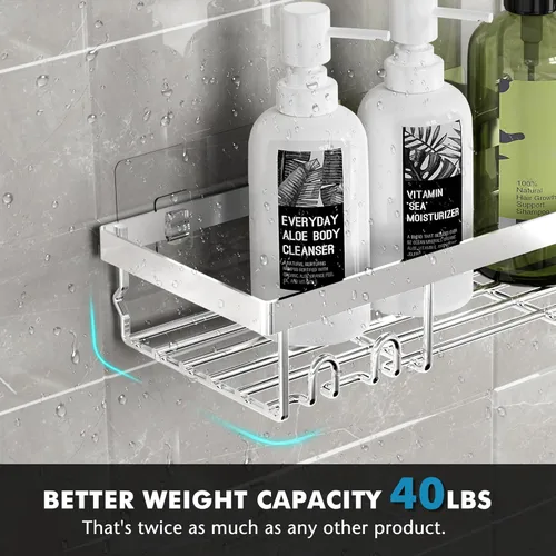 Vista 4 de Moforoco Estante organizador de estante para ducha, cesta autoadhesiva negra para estantes de baño, decoración interior de pared de casa de campo